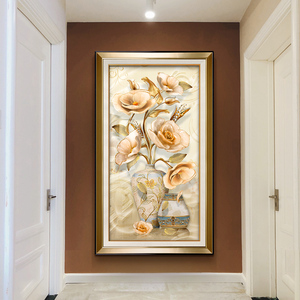 现代大气轻奢玄关装饰画晶钻挂画晶瓷画欧式美式风格入户走廊竖版