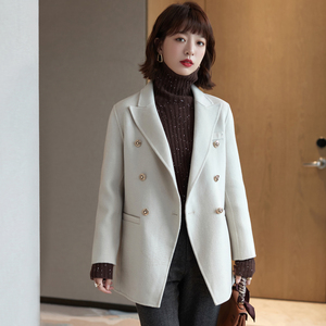 时髦都市大女主!米色羊毛西装外套女小西服