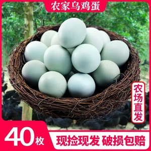 绿壳山鸡蛋新鲜初生乌鸡蛋40枚正宗农家散养土鸡蛋柴鸡蛋笨草包邮