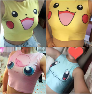 000人付款淘宝皮卡丘3d卡通衣服性感显胸大女生紧身立体短款露脐小