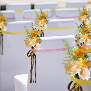 户外草坪婚礼布置仿真花商务酒店结婚椅子装饰花艺假花婚庆椅背花