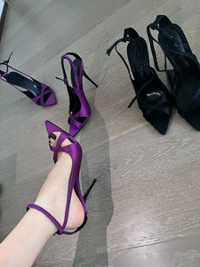 OMG！！！巨好看高跟鞋！！！紫色细跟性感尖头鱼嘴凉鞋