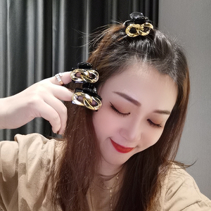 韩国东大门同款复古金色链条抓夹百搭气质小号亚克力头夹碎发夹子
