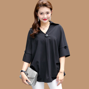 加肥加大码宽松雪纺衫200斤特大码春夏女装胖mm遮肉显瘦中袖上衣