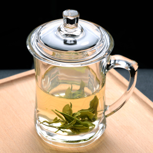 大容量玻璃杯家用带把手喝茶杯子带盖泡茶杯男透明办公室喝水杯女