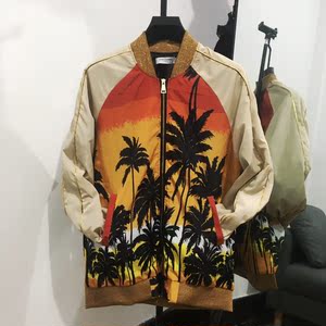 正确版slp椰树棒球服丝绸椰子树夹克飞行员男女同款高街外套国