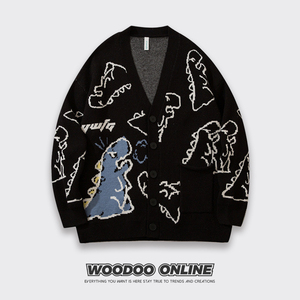 恶龙吐息 WOODOO 设计师品牌 学院风卡通小恐龙开衫 男女毛衣