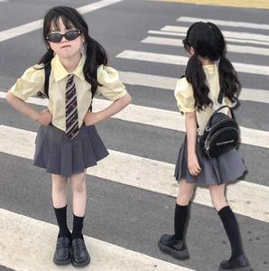 女童JK套装2024夏季款新款学院风洋气衬衫韩国中大童百褶半身短裙