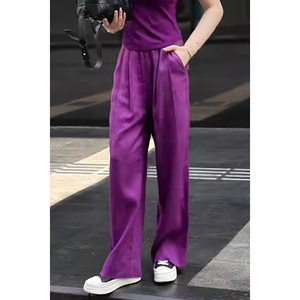 【新品横空出世】玫紫色天丝亚麻休闲裤女士新款2024爆款绝美裤子