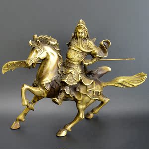 纯铜黄铜关羽铜像骑马关公武财神铜器青铜器办公室摆件风水工艺品