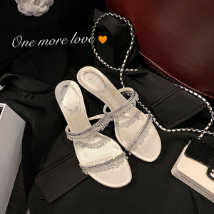 【sheii苏茵茵】司藤2.0~新款水钻一字带细高跟拖鞋女凉拖夏外穿