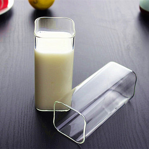 玻璃水杯透明耐热茶杯家用水杯早餐杯果汁牛奶杯四方形ins喝水杯