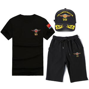 夏季辽宁舰海军纯棉短袖 军迷刺绣针织t恤衫 户外训练体能服套装