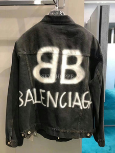 Balenciaga/巴黎世家 后背涂鸦夜光BB 深灰色蓝色 牛仔衣夹克外套