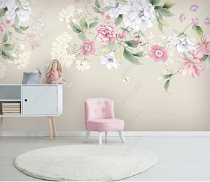 温馨浪漫粉色花朵沙发卧室背景墙布壁纸素雅清新床头婚房装饰壁画