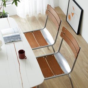 北欧餐椅餐厅简约日式复古家具不锈钢色休闲椅咖啡厅实木靠背椅子