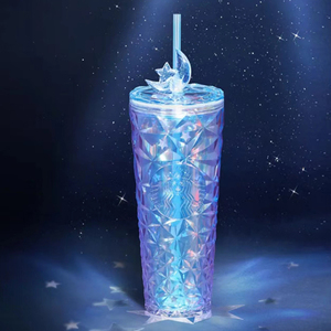 星巴克限定款 473ml蓝色星愿月光塑料吸管杯 粉紫渐变大容量水杯