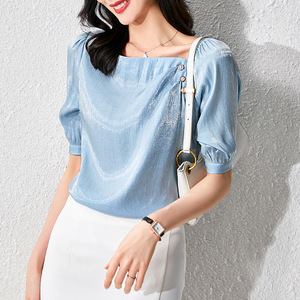 爱衣衣夏季新款洋气小衫遮肚子显瘦大码宽松雪纺衫女上衣