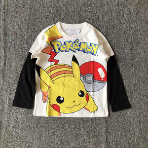 日本代购 神奇宝贝长袖儿童t恤皮卡丘纯棉衣服男童秋款可爱打底衫