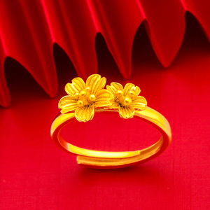 花朵戒指越南沙金女士开口戒指你女款花朵沙金戒指女