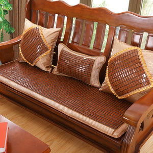麻将夏季实木红木沙发垫冰藤凉席竹垫防滑三人座透气凉垫海绵坐垫