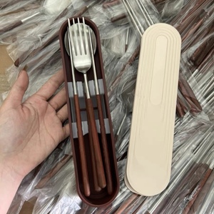一诺厨房304便携式便当不锈钢筷子勺子套装高端家用鸡翅木餐具