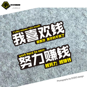 个性搞笑文字贴纸我喜欢钱 努力赚钱反光防水材质 遮挡划痕擦伤