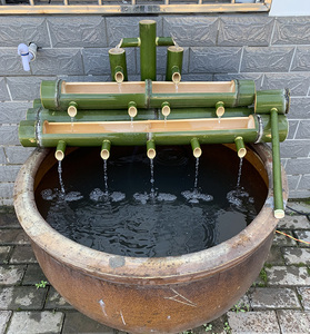 自制鱼缸鱼池竹子流水器养鱼水循环竹筒流水摆件过滤器加湿增氧器
