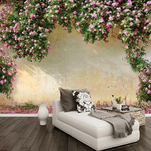 复古怀旧蔷薇玫瑰背景墙欧式粉红蔷薇地中海墙布婚礼影楼墙纸壁画