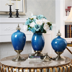 欧式家居样板间客厅装饰品摆设美式餐桌陶瓷花瓶花艺套装插花摆件