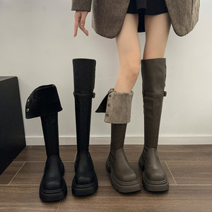 永希两穿厚底长筒过膝靴子女2023年秋冬季新款粗跟加绒长靴时装靴