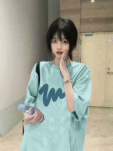淡蓝色短袖女t恤夏季2024新款设计感小众韩系chic别致多巴胺上衣