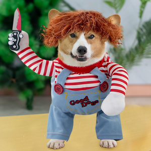 抖音同款狗狗拿刀衣服柯基搞笑搞怪变身装宠物网红可爱带刀小型犬