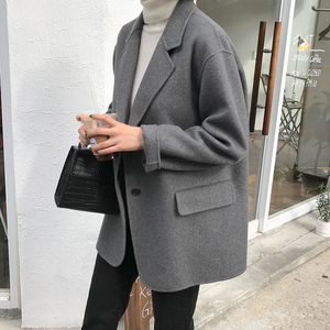 韩国羊绒毛呢西装外套女2023秋冬季新款韩版宽松休闲双面羊毛大衣