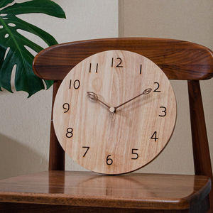 北欧实木挂钟日式原木客厅家用简约现代创意静音时钟表圆形挂墙钟