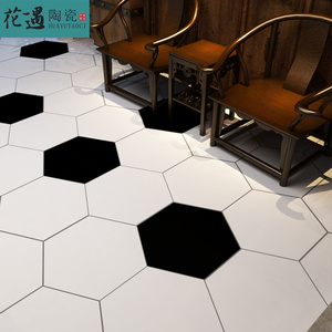 六角砖 纯色大规格六角砖 厨房卫生间黑白瓷砖 餐厅厨卫防滑地砖