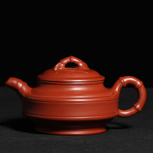宜兴紫砂壶纯手工名家陈菊华大红袍朱泥茶壶茶具单品双线竹股壶