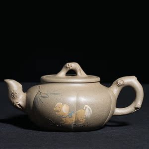 正宗宜兴紫砂壶 纯手工泡茶壶名家功夫茶具郭建国段泥 泥绘树桩壶