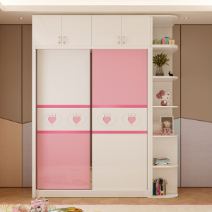 儿童房衣柜 男女孩卧室粉色公主蓝色烤漆1.2米推拉卡通移滑门衣柜