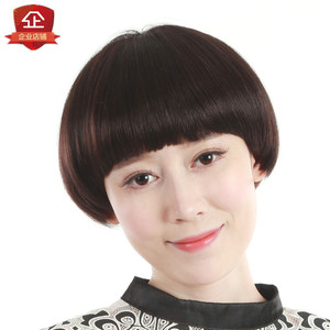 真发假发女短发西瓜头韩国假发头套时尚女真人发丝齐斜刘海短直发