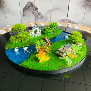 新中式转盘中间摆花酒店大圆桌装饰摆件圆形微缩景观餐桌摆台沙盘