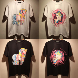 2018代购欧美夏季潮牌卡通可爱独角兽印花男女士情侣纯棉短袖t恤