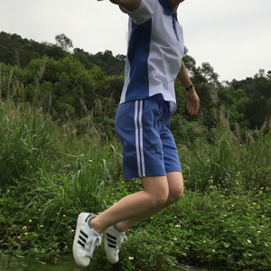 深圳校服裤子短两条杠蓝色男女夏装短裤运动校裤女两道杠五分校裤