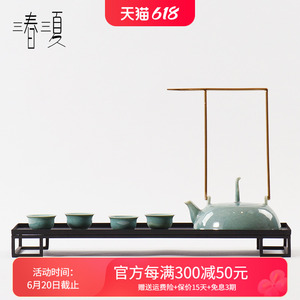新中式禅意陶瓷功夫茶具套装托盘茶室博古架茶几书房软装饰品摆件