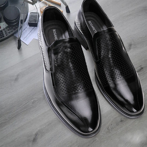 广州宝格丽2022夏新款真皮镂空透气打孔商务正装一脚蹬男鞋