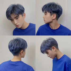 蓝灰色染发膏剂2022流行自己在家男士染头发纯雾蓝黑色植物泡泡沫