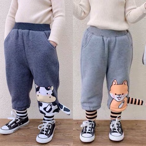 冬季儿童男童女童宝宝裤子小奶牛动物可爱洋气加绒休闲哈伦束脚裤
