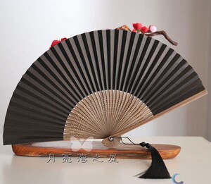 荣昌折扇8910寸楠竹无画黑白色绸平夹车夹竹节扇一尺男女式