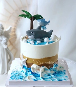 大鲨鱼生日蛋糕摆件 儿童卡通海洋动物主题海底世界生日蛋糕装饰