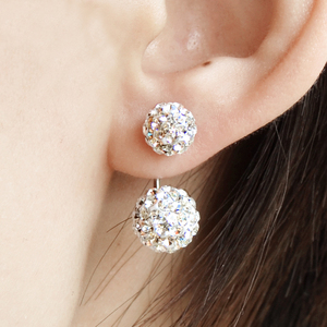S999纯银珍珠耳钉水晶钻球耳环女日韩时尚气质双面玛瑙足银耳饰品